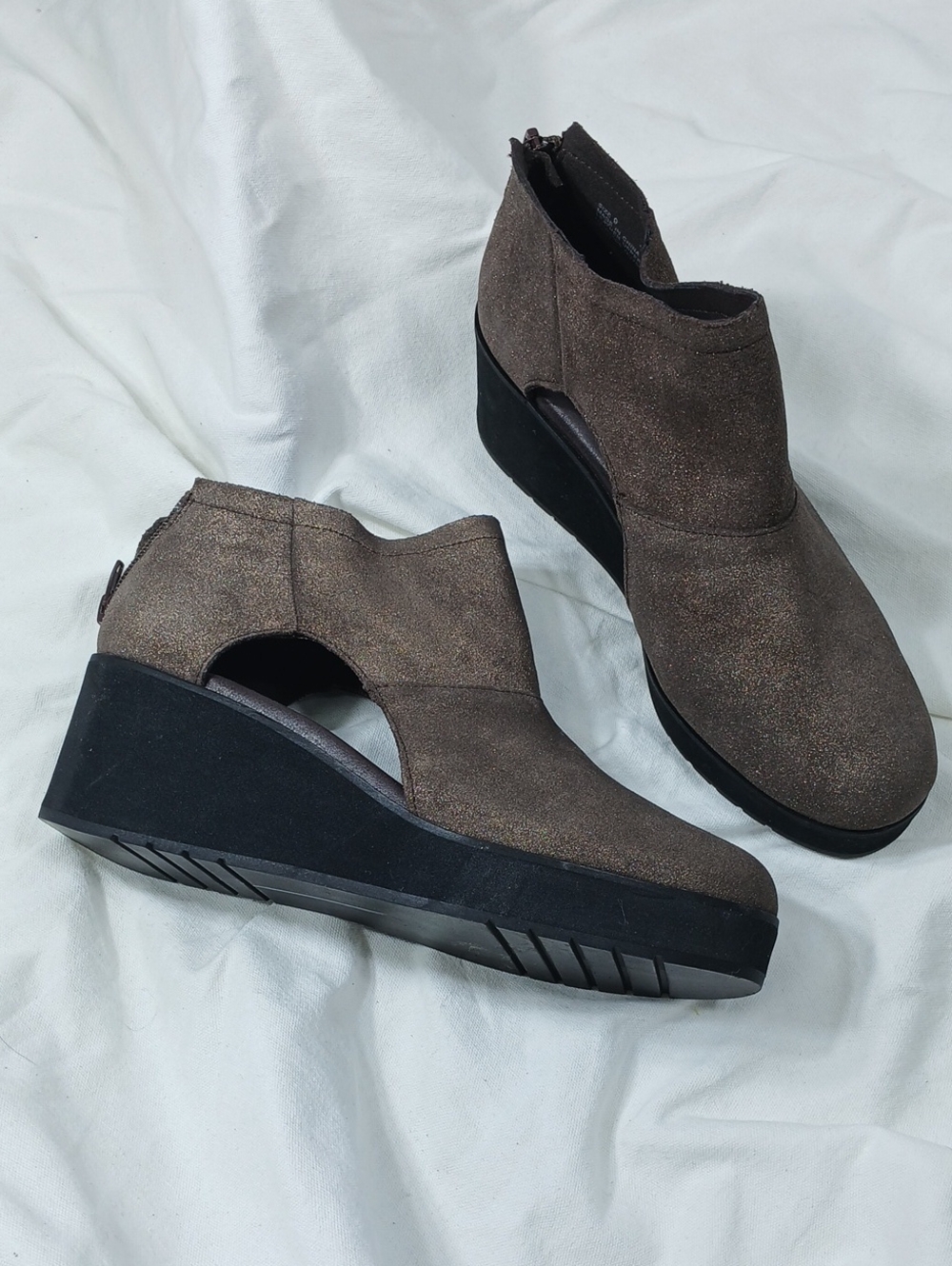 Volatile Brown Bronze Suede Cutout Wedge Booties